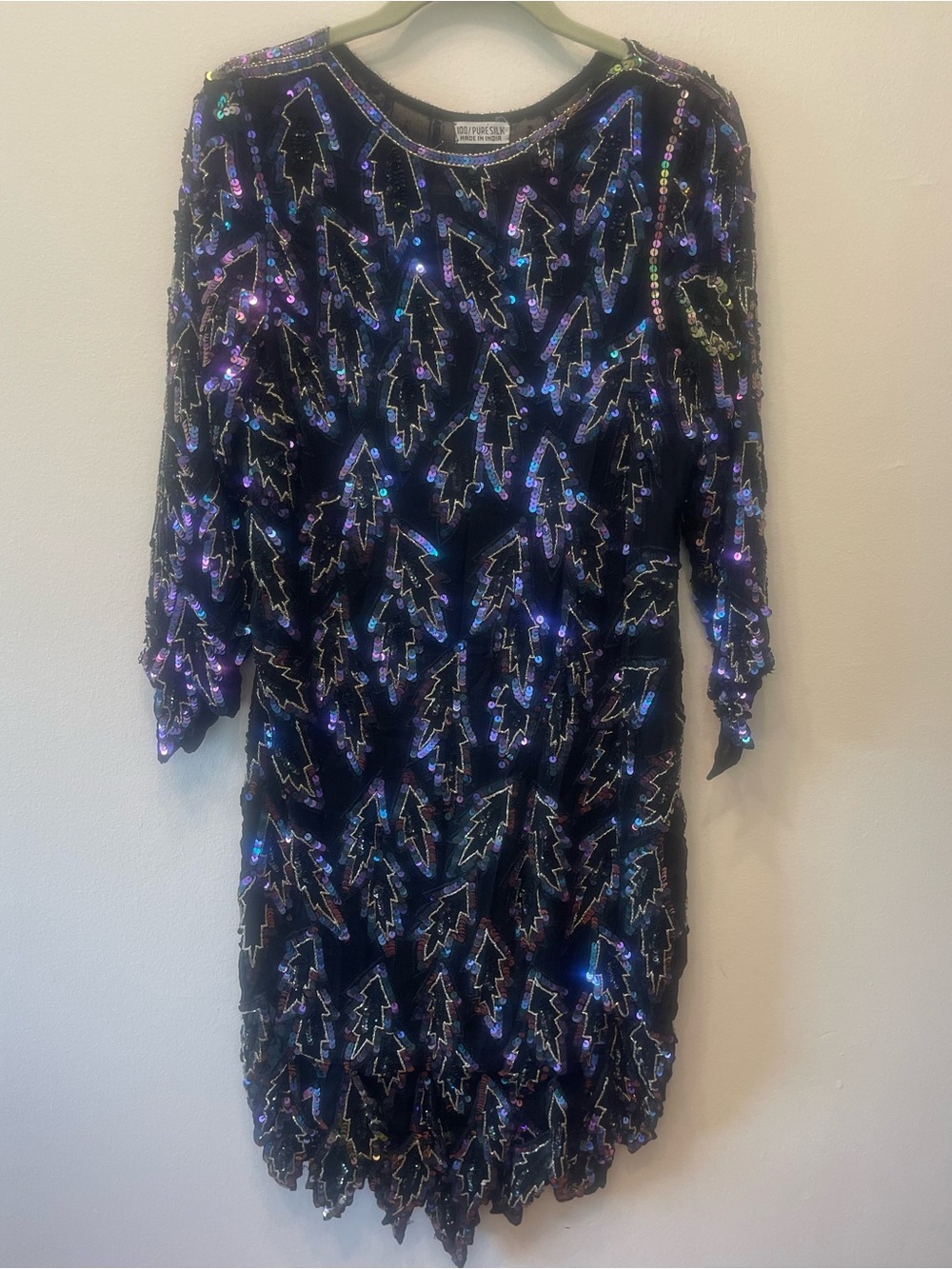 80s Silk Sequined Art Deco Inspired Mini Dress Size S/M